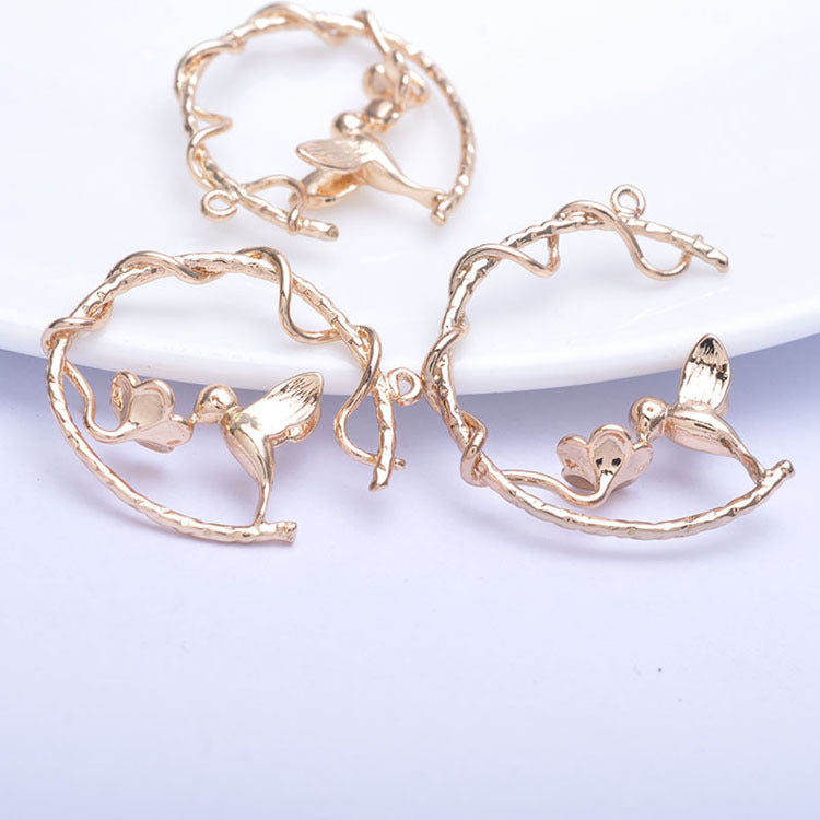 20 pendentif à breloque cercle bourdonnant d'oiseau de vigne 14K GF