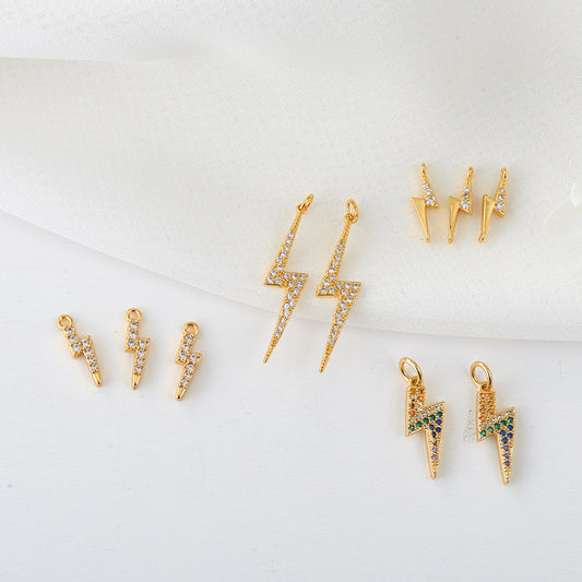 2 Flash Charm Pendant Rhinestone Embellished 14K GF