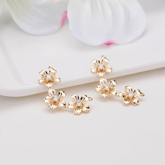 2 connecteurs de charme floral à double boucle ornés de strass 14K GF