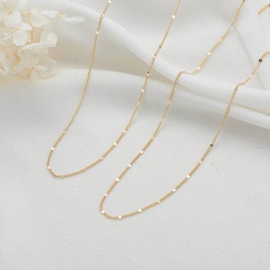 2 Curved Link Flat Cable Chain Necklace 14K GF Choker