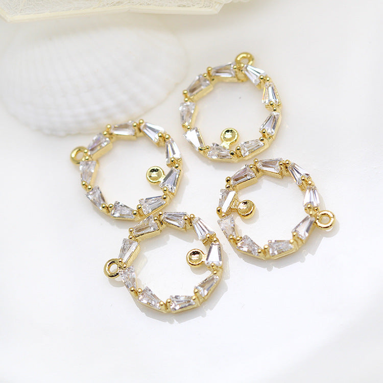 10 pendentifs à breloques ronds en strass ornés de strass 14K GF, perles semi-percées vierges