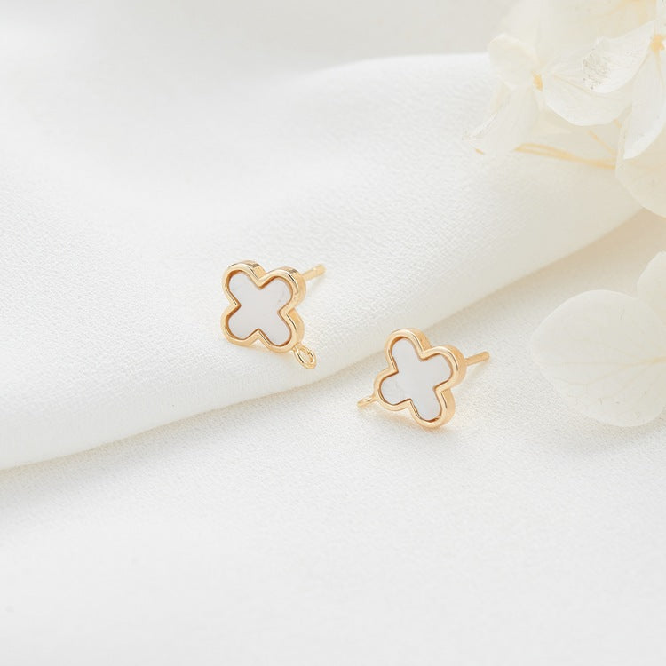 4 Cross Stud Earrings with Loop Resin Embellished 14K GF Ear wire Earing
