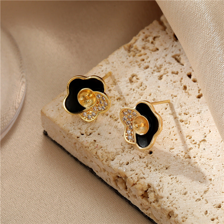 4 boucles d’oreilles florales en émail époxy strass embelli 14K GF boucle d’oreille demi-percée perle vierge