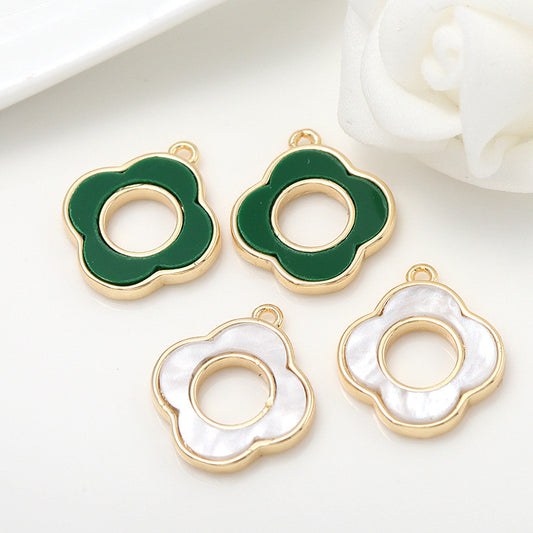 10 pendentif à breloque cercle floral coquille malachite embellie 14K GF