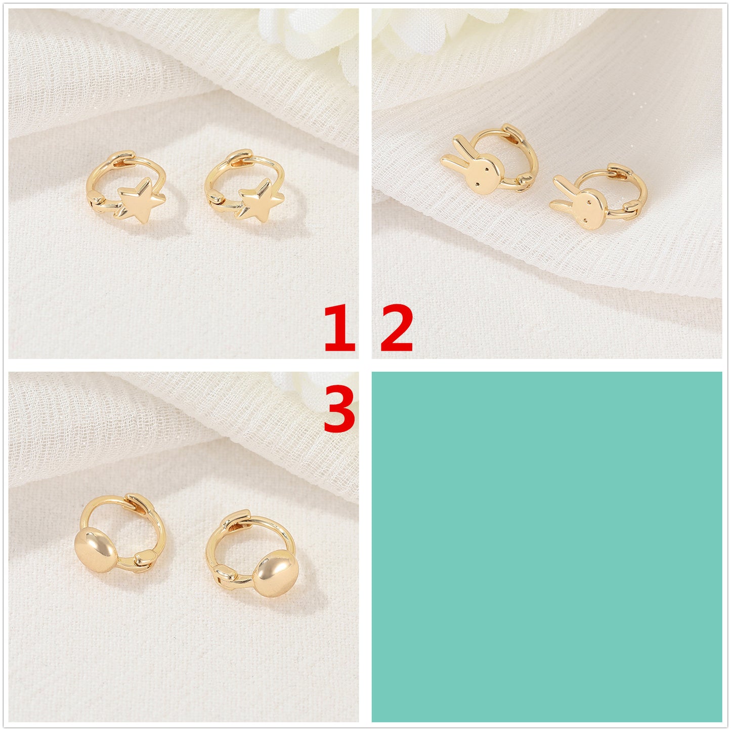 4 Star Rabbit Circle Hoop Earrings 14K GF Earing