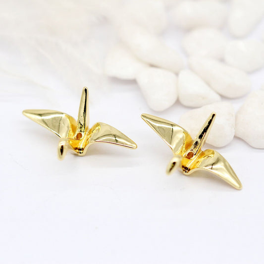 10 Origami Grue Perle Charme 14K GF Perles Entretoise