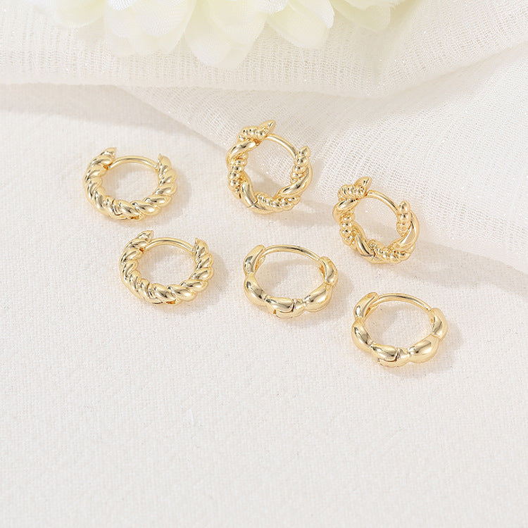 4 boucles d'oreilles créoles épaisses en cercles torsadés 14K GF Earing