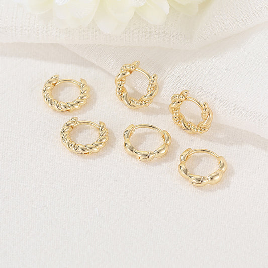 4 boucles d'oreilles créoles épaisses en cercles torsadés 14K GF Earing