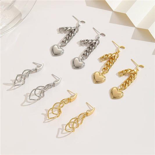 Boucles d'oreilles à clous ondulés incurvés à 4 chaînes de câbles, 14 carats, GF