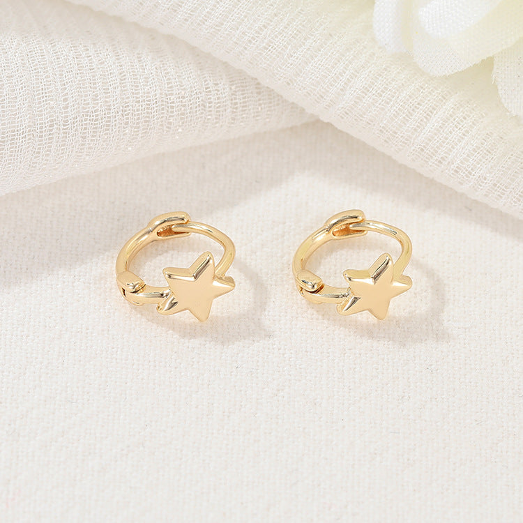 4 Star Rabbit Circle Hoop Earrings 14K GF Earing