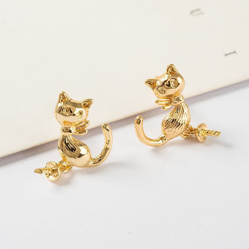 20 Katzen-Ohrstecker, 14 K GF, halbgebohrte Perlen, blanko