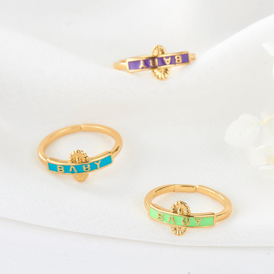 2 bague de déclaration de bébé à cercle ouvert émail époxy 14K GF