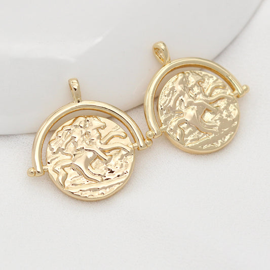 20 Pendentif de charme de pièce de monnaie de cavalier sur cheval 14K GF
