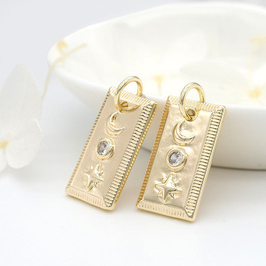 2 rectangle lune étoile soleil pendentif à breloque strass embelli 14K GF