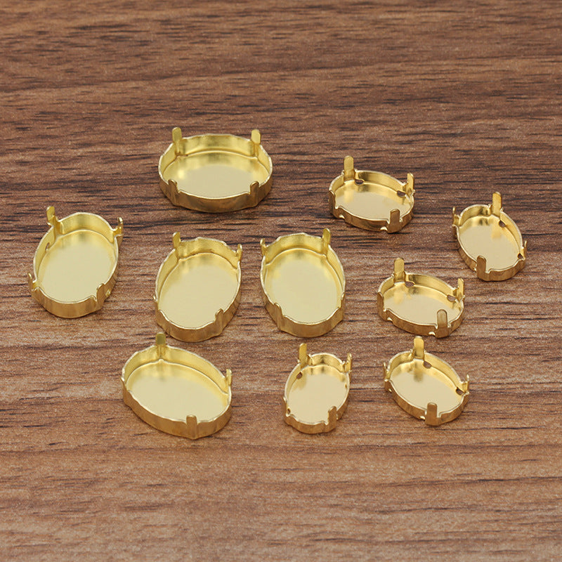 100 Four Claw Charm Flat Back Settings 18KGP 10x14mm 13x18mm Oval Cabochon Rhinestone Zircon Gemstone Blank Base