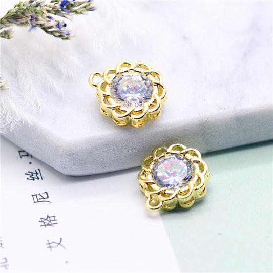 20 pendentif à breloque en pierre ronde à bords floraux orné de strass 14K GF