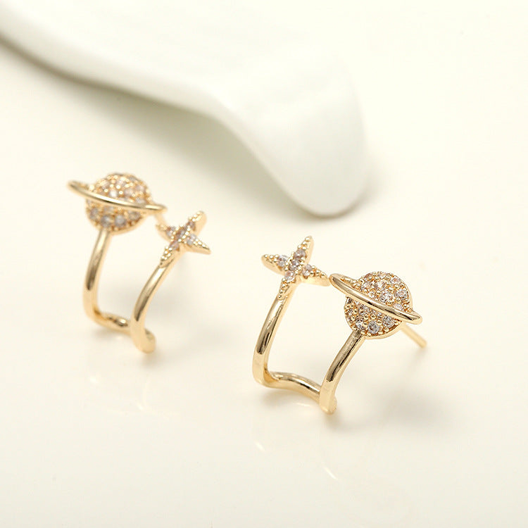 4 Stern Planet Mond Halbkreis Ohrstecker 14K GF Strass verzierte Ohrringe