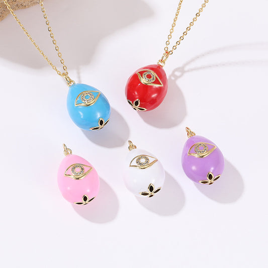 2-Augen-Osterei-Charm-Anhänger, Emaille, Epoxidharz, Strass, 14 K GF