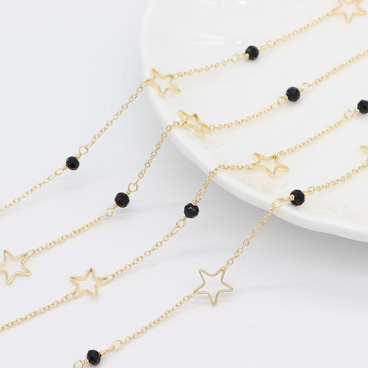 2 Meter lange Sternglieder-Kabelkette mit 14-Karat-GF-Strasssteinen verziert