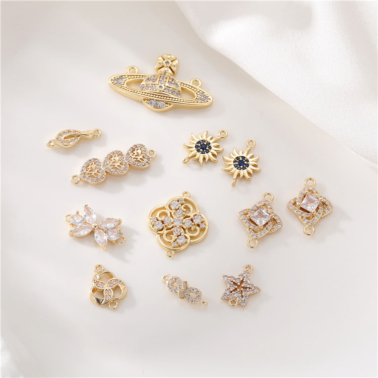 2 Double boucle Soleil Saturne Infini Floral Étoile Charme Connecteur Strass Embelli 14K GF
