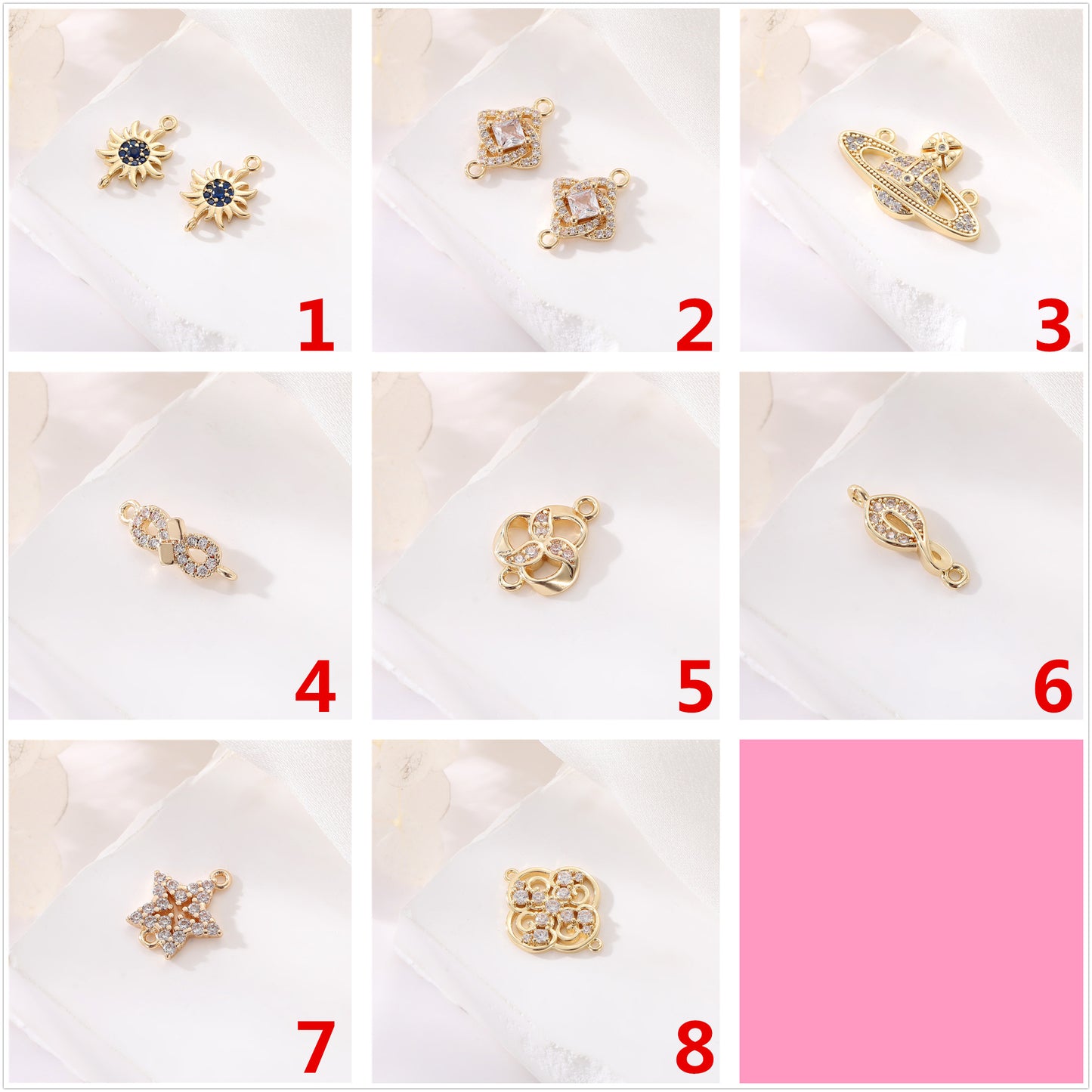 2 Double boucle Soleil Saturne Infini Floral Étoile Charme Connecteur Strass Embelli 14K GF