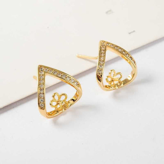 10 boucles d'oreilles florales en forme de goutte d'eau, ornées de strass, 14K GF, boucles d'oreilles à moitié percées, perle vierge