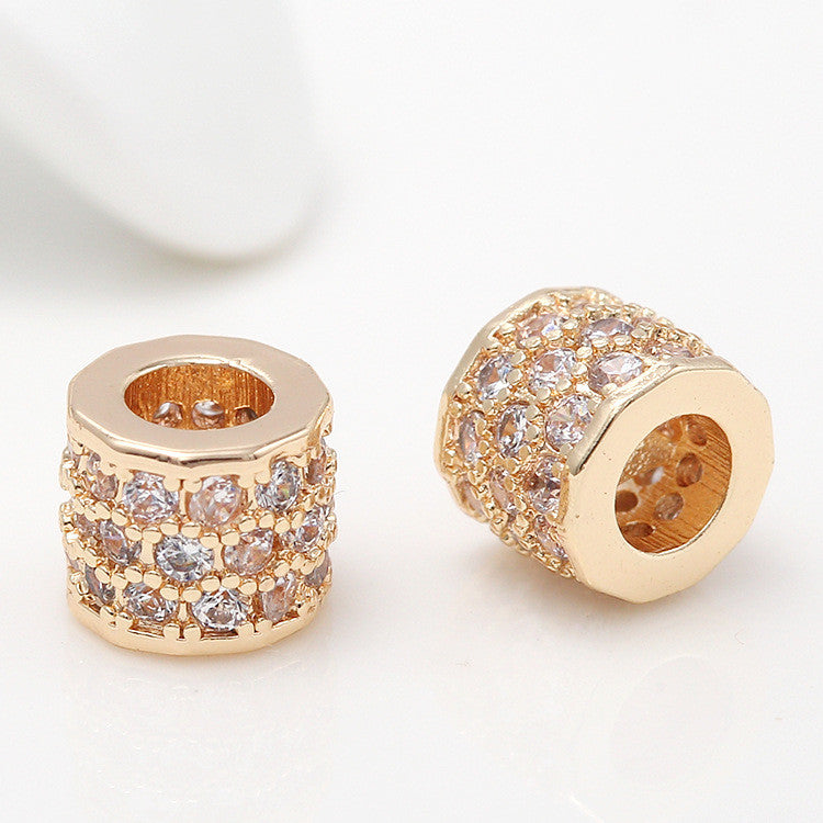 2 gros trous cylindre colonne perle 14K GF charme strass embelli perles entretoise