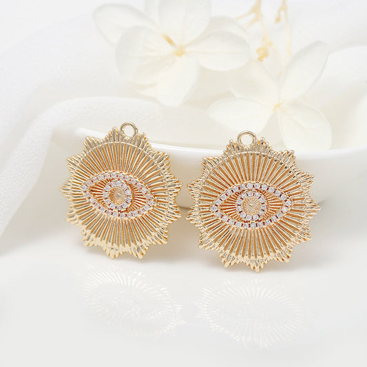 Pendentif à breloque soleil à 2 yeux orné de strass 14K GF