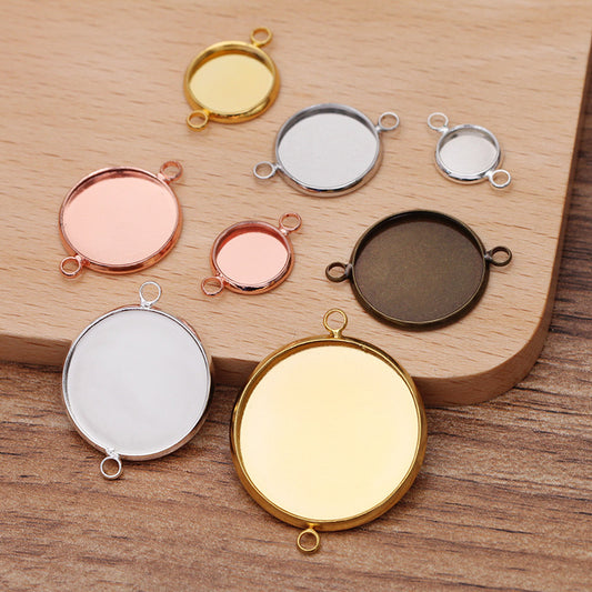 50 Plain Edge Bezel Cup Double Loop Charm Connector 18KGP 8mm 10mm 12mm 14mm 16mm 18mm 20mm 25mm Round Cabochon Blank Base Gemstone Setting