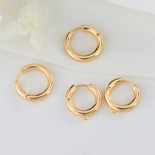 4 Plain Round Circle Hoop Earrings 14K GF Earing