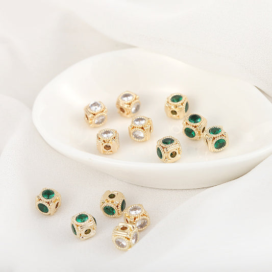 2 breloques en perles cubiques ornées de strass 14 carats GF entretoise de perles de charme
