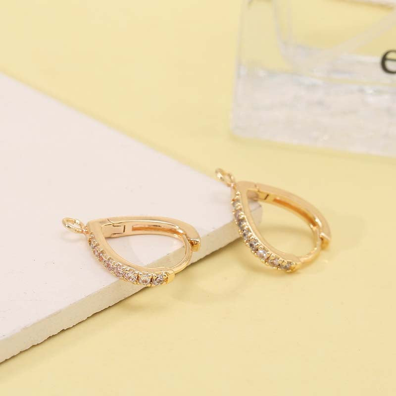 4 Round Hoop Earrings with Loop Rhinestone Embellished 14K GF Earing