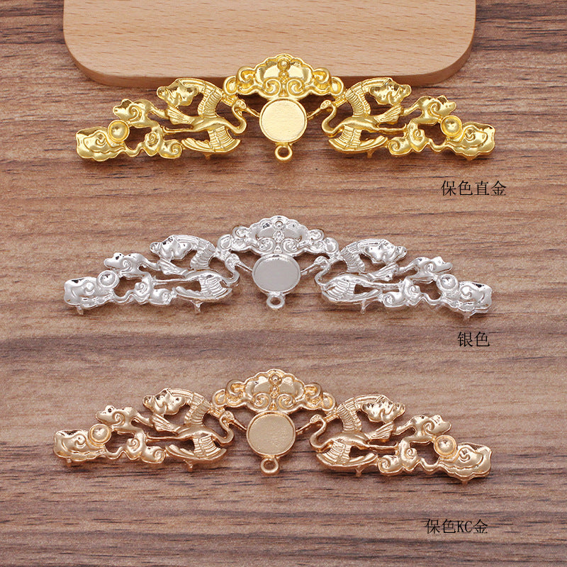 10 Multi Looped Crane Cloud Charm Hair String Buckle 18KGP 10mm Round Cabochon Blank Base Gemstone Piece Setting