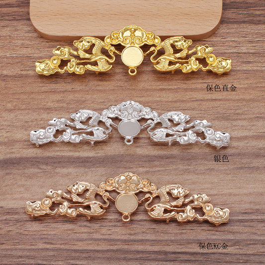 10 Multi Looped Crane Cloud Charm Hair String Buckle 18KGP 10mm Round Cabochon Blank Base Gemstone Piece Setting