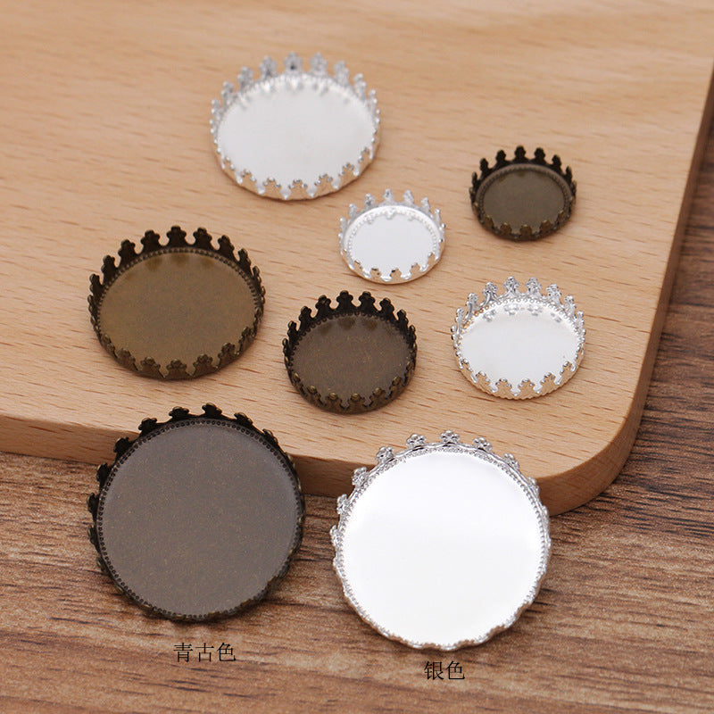 50 Crown Edge Bezel Cup Charm Flat Back Paramètres 18KGP 12mm 15mm 20mm 25mm Rond Cabochon Strass Zircon Pierre Précieuse Base Vierge