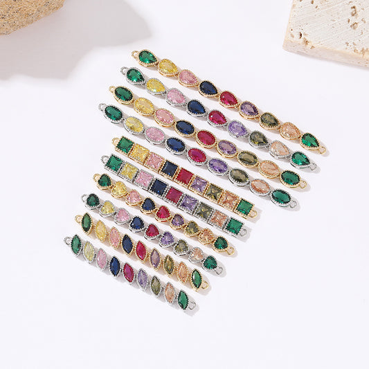 2 ovale, herzförmige, olivgrüne, quadratische Wassertropfen-Klauenkettenglieder-Verbindungsstücke mit Strassverzierung aus 14-karätigem GF