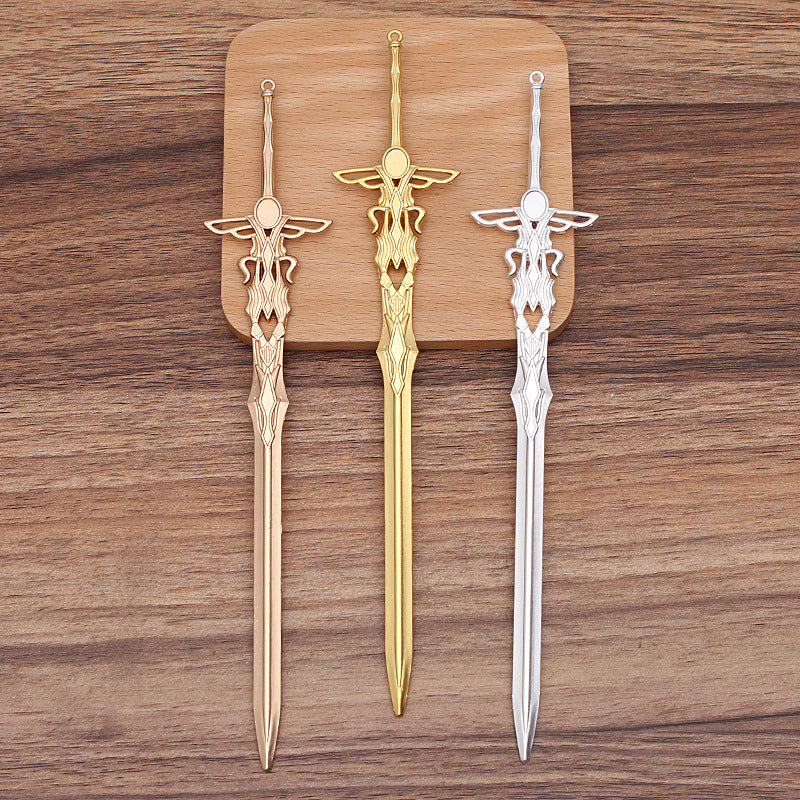 10 Sword Charm Pendant 18KGP 6x8mm Oval Cabochon Blank Base Gemstone Piece Setting