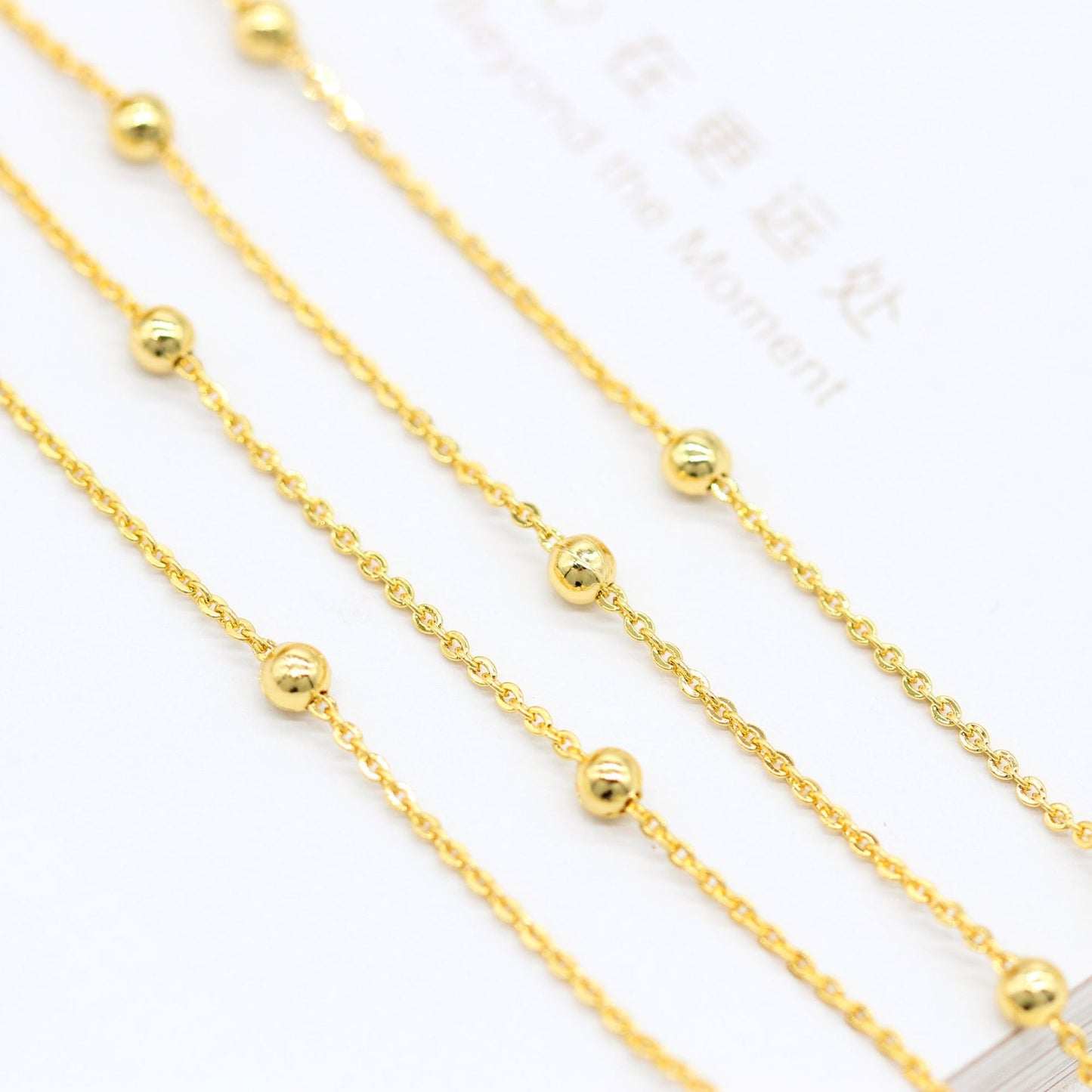 Chaîne de câble mince à maillons plats plats en perles rondes de 2 mètres 14K GF