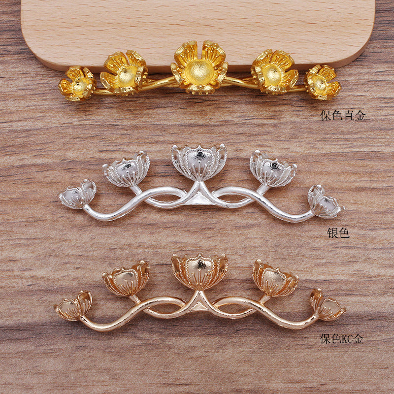 10 Multi Floral Charm Haarband-Schnalle 18KGP 6-10mm runde, porenfreie Perlen-Rohling-Basis-Edelstein-Perlen-Fassung