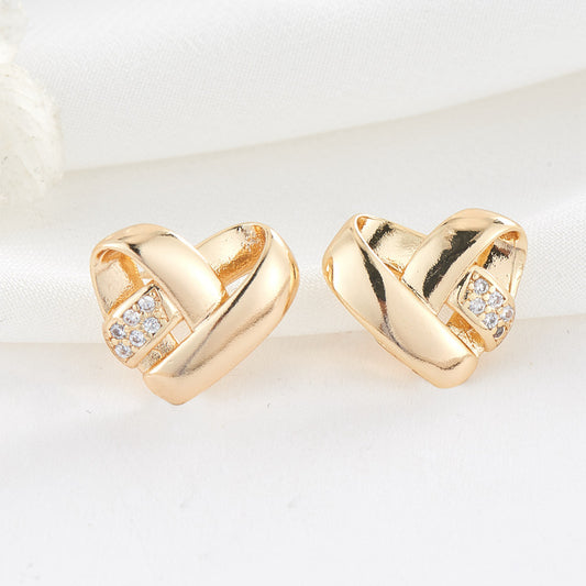 4 Heart Stud Earrings Rhinestone Embellished 14K GF Earing