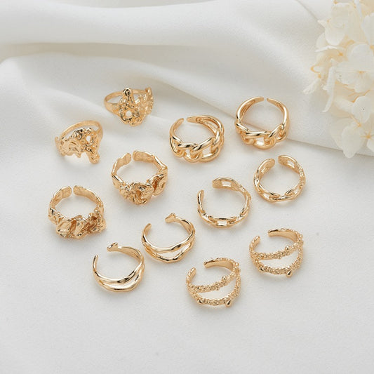 2 Statement-Ring mit schmelzender Kabelkette und offenem Kreis aus 14-karätigem GF