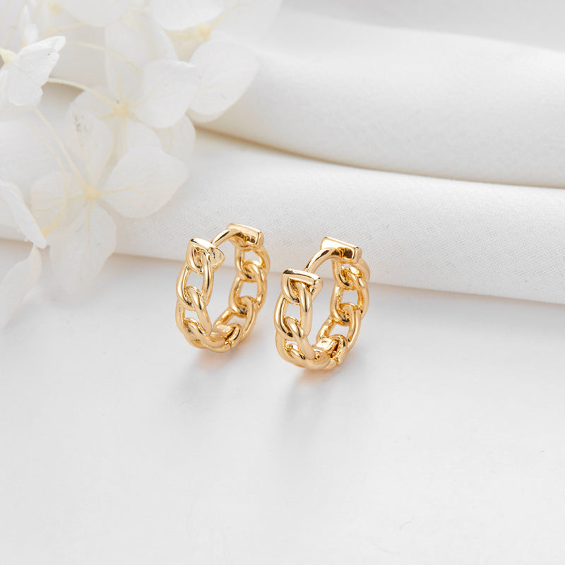 4 hohle Kabelketten-Rechteckkrallen-Stern-Creolen mit Strassverzierung aus 14-Karat-GF-Ohrring