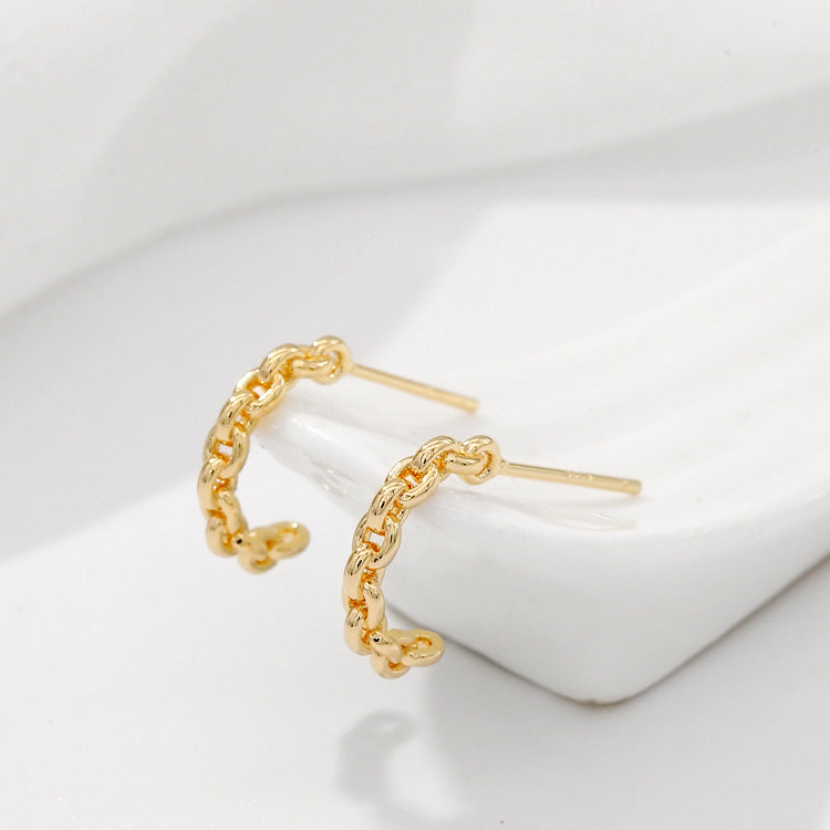 4 boucles d'oreilles à tige en chaîne torsadée semi-circulaire 14K GF Earing