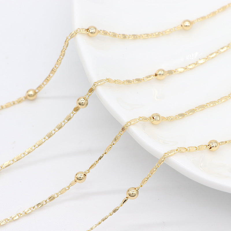 Chaîne fine à maillons plats et perles rondes de 2 mètres, 14K GF
