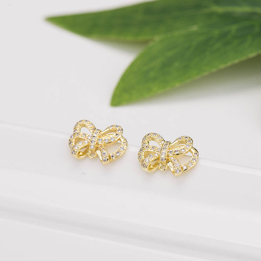 4 boucles d'oreilles à tige avec nœud papillon et boucle d'oreille ornées de strass GF 14 carats