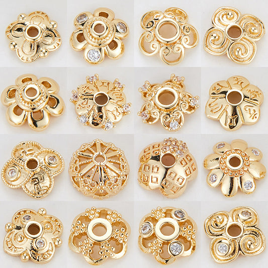 10 florale Perlenkappen-Cup-Strassverzierungen aus 14-karätigem GF-Charm, Perlenarbeit, Abstandshalter