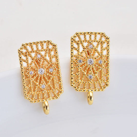 20 boucles d'oreilles rectangulaires creuses avec boucle 14K GF, ornées de strass