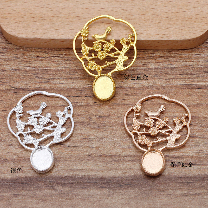 50 filigrane Elster auf pflaumenfarbenem, gezacktem Rand, Lünettenbecher-Charm, 18 kg, 8 x 10 mm, ovaler Cabochon, leere Basis, Edelsteinfassung