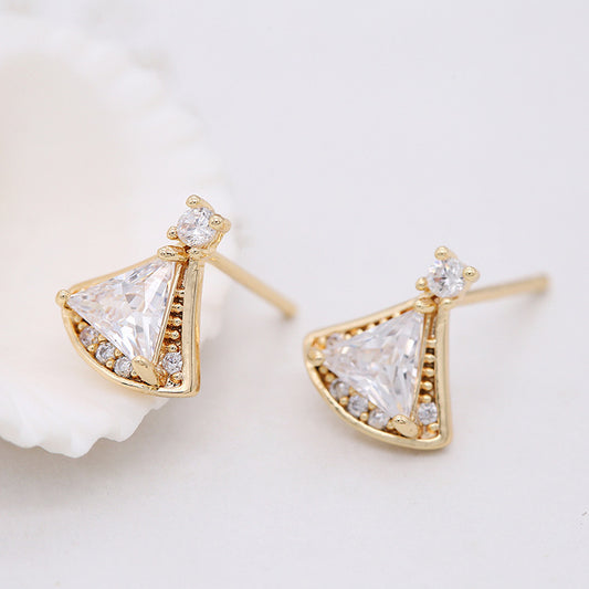 10 Fächer-Ohrstecker mit Öse, 14 K GF-Strassverzierung