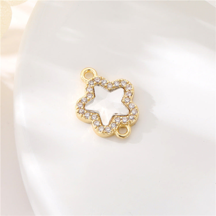 2 Double boucle étoile papillon coeur lune diamant charme connecteur strass embelli 14K GF